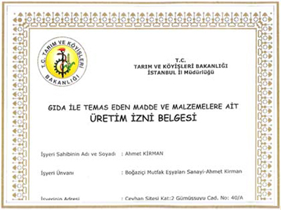 Boğaziçi Mutfak Eşyaları Sanayi Sertifikalar