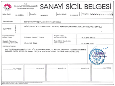 Boğaziçi Mutfak Eşyaları Sanayi Sertifikalar